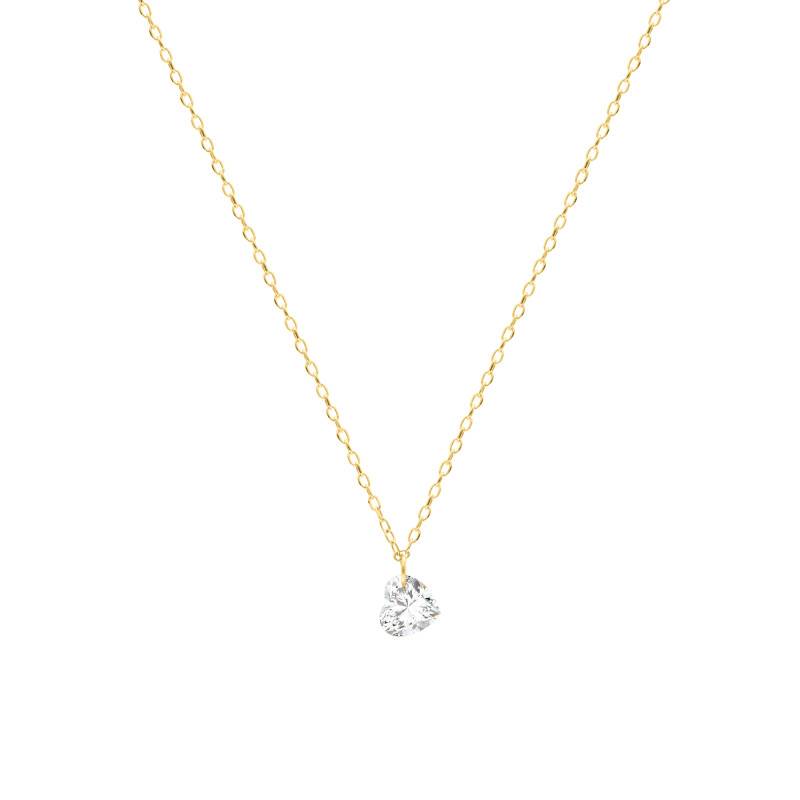 750/1000 Yellow Gold Heart Necklace & 0.30ct Lab-Grown Diamond, 42cm - Demetra