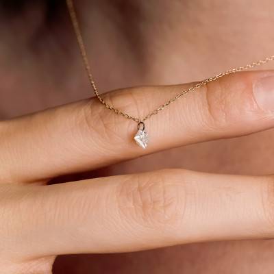 Star Necklace in 750/1000 Yellow Gold & 0.30 ct Synthetic Diamond, Length 42 cm - Demetra