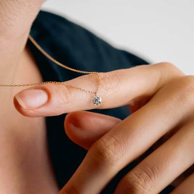 Collier Diamant Synthétique 0,30 ct Rond & Or Jaune 750, Longueur 42 cm - Demetra
