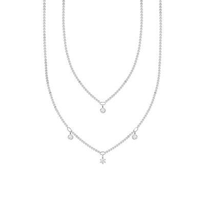 Collier Double en Argent 925 & Zircones Blanches, Longueur 40 à 45 cm, Largeur 1,00 mm - KE2078-051-14 - Thomas Sabo