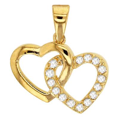 Pendentif Double Coeurs Entrelacés, Plaqué Or et Oxydes de Zirconium - Emanessence