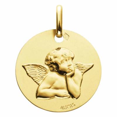 Médaille Ronde Ange de Raphaël Or Jaune 750, Diamètre 16 mm - Augis