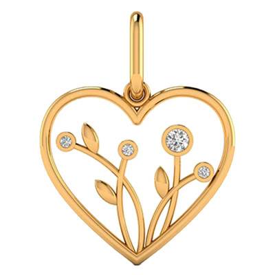 Pendentif Coeur Fleuri Or Jaune 750 & Oxydes de Zirconium - Emanessence