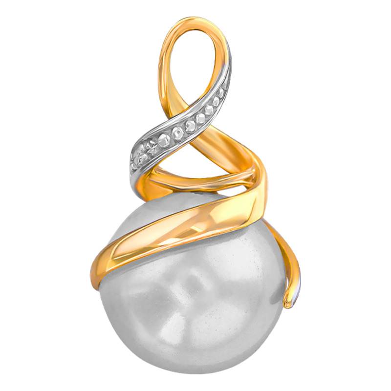 750/1000 Yellow Gold, Cultured Pearl & 0.01 ct Diamond Pendant - Emanessence