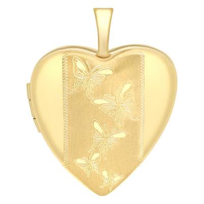375/1000 Yellow Gold Butterfly Heart Photo Locket Pendant - Emanessence - Emanessence