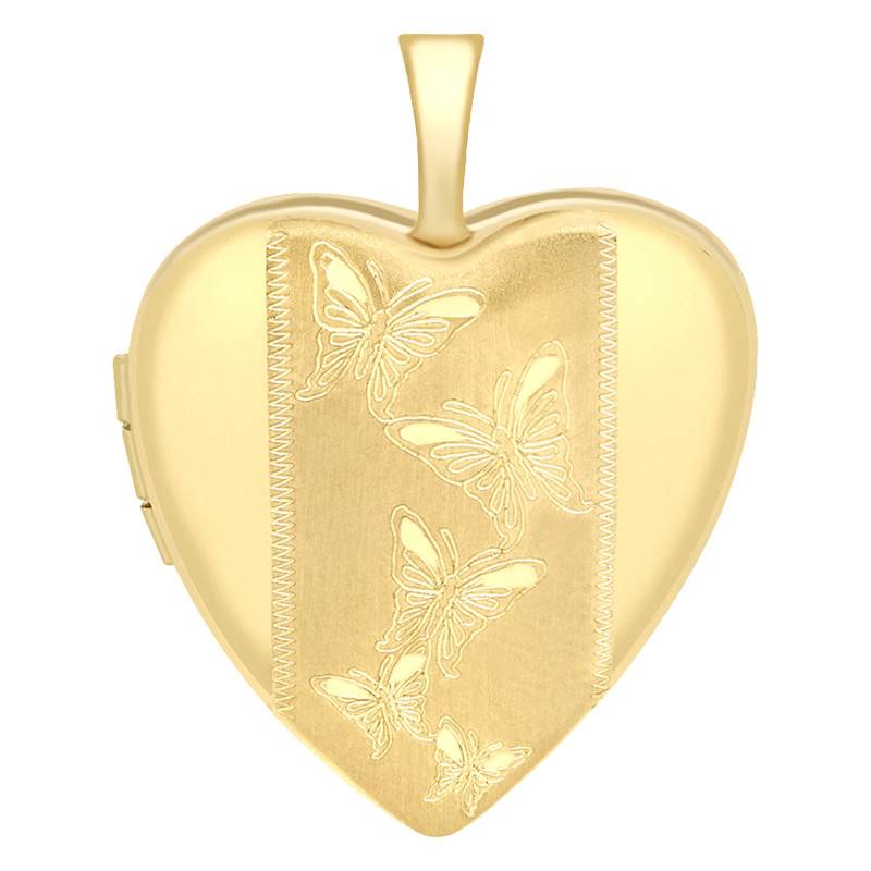 375/1000 Yellow Gold Butterfly Heart Photo Locket Pendant - Emanessence - Emanessence