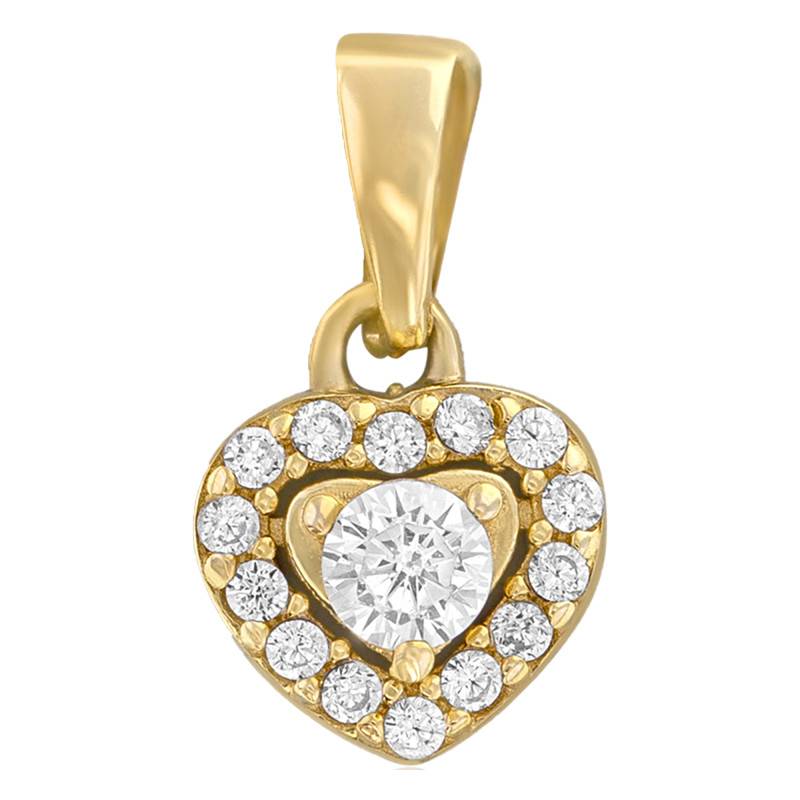 375/1000 Yellow Gold & Zirconium Oxide Heart Pendant - Emanessence