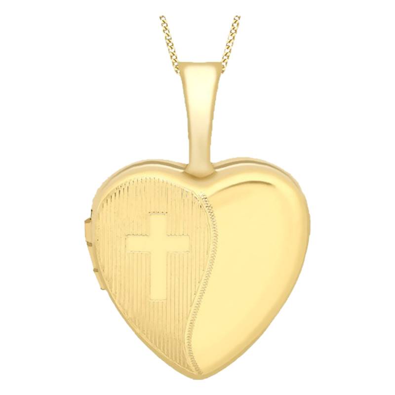 375 Yellow Gold Heart Cross Photo Pendant, 18 x 12 mm - Emanessence