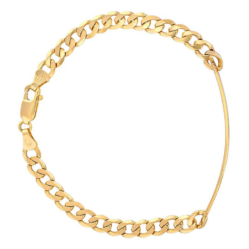 Yellow Gold 375/1000 Curb Chain ID Bracelet, 19 cm Length, 5 mm Width - Emanessence