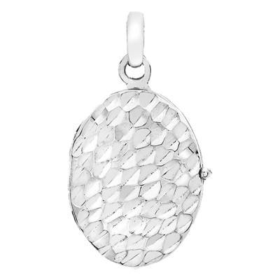 Pendentif Porte Photo Ovale Martelé en Or Blanc 375 - Emanessence
