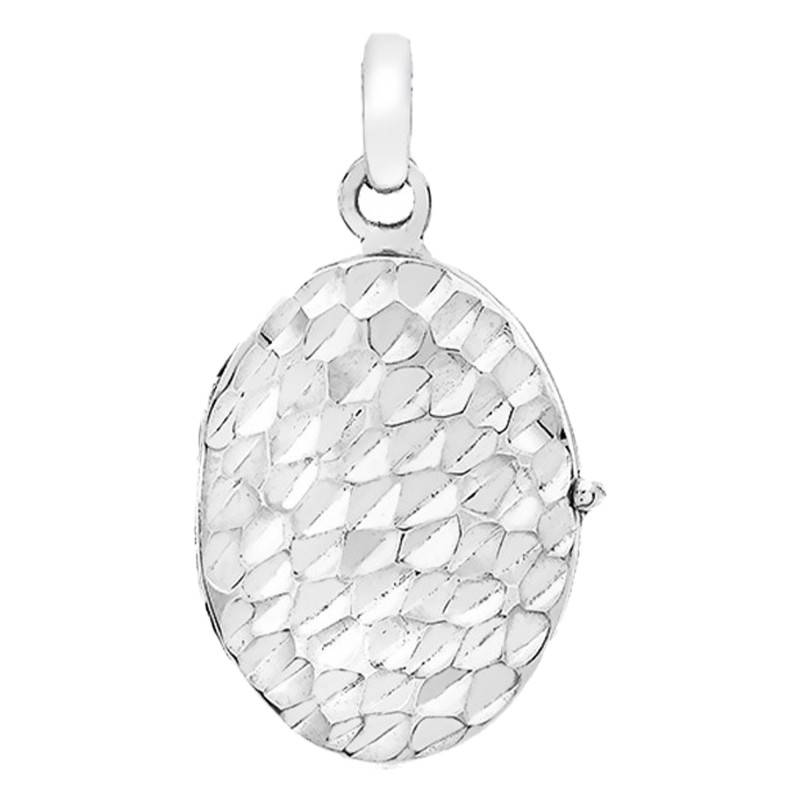 White Gold 375 Hammered Oval Photo Locket Pendant - Emanessence