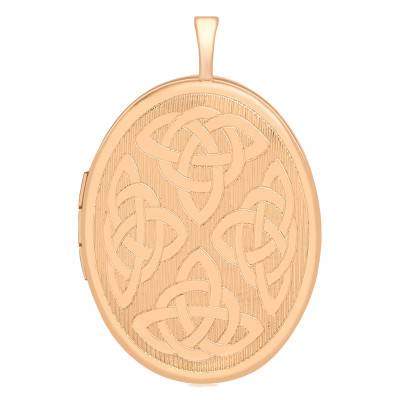 Pendentif Porte Photo Ovale Celtique en Or Rose 375, 32x20 mm - Emanessence