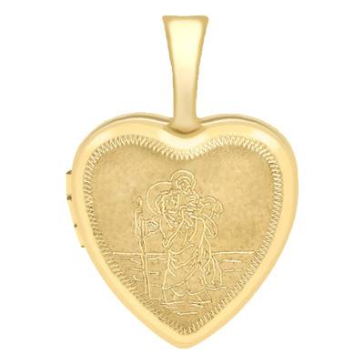 Yellow Gold 375 Heart St. Christopher Photo Locket Pendant - Emanessence