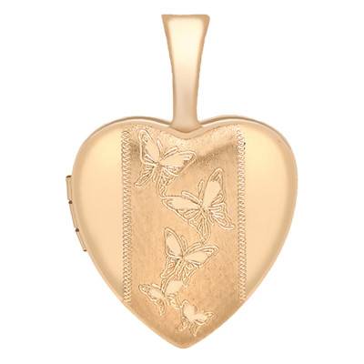 Pendentif Photo Cœur Motif Papillon Or Rose 375 - Emanessence