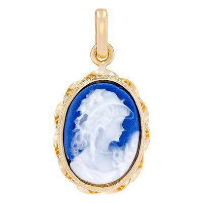 Mademoiselle Blue Porcelain Cameo Pendant in 750 Yellow Gold - Emanessence
