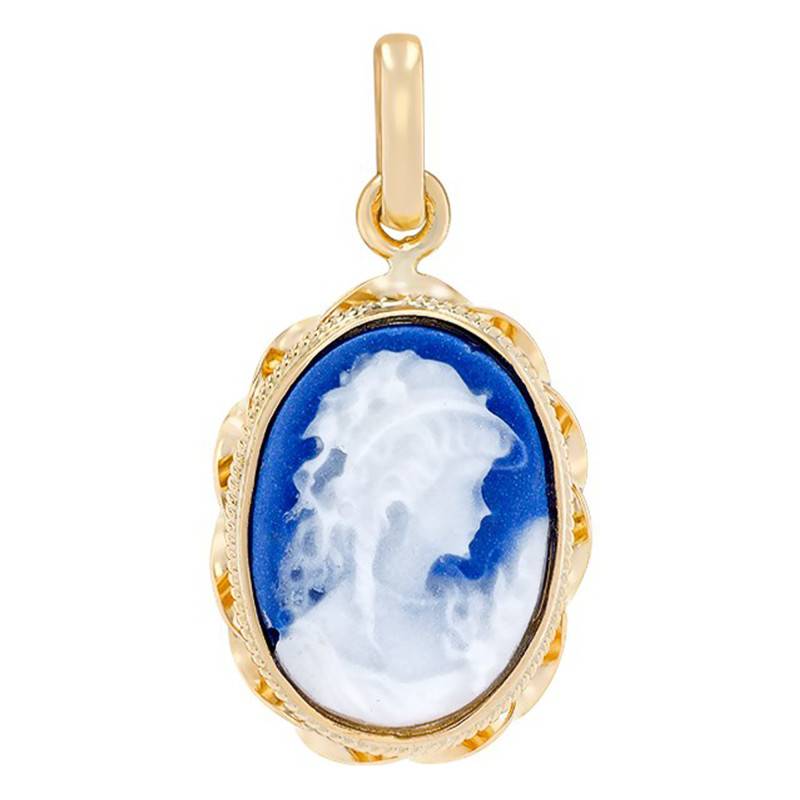 Mademoiselle Blue Porcelain Cameo Pendant in 750 Yellow Gold - Emanessence