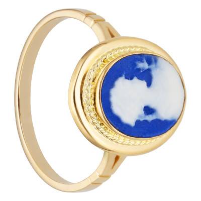 Bague Camée Bleue Ovale Or Jaune 750 - Emanessence
