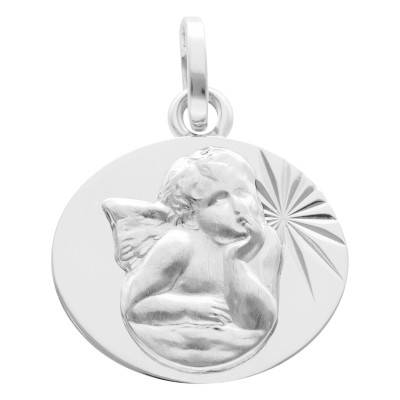 Médaille Ange avec Étoile en Or Blanc 375 - Vandona