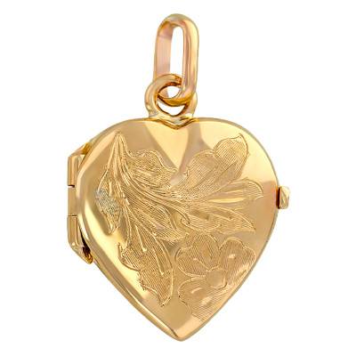 375/1000 Yellow Gold Floral Heart Photo Pendant - Emanessence