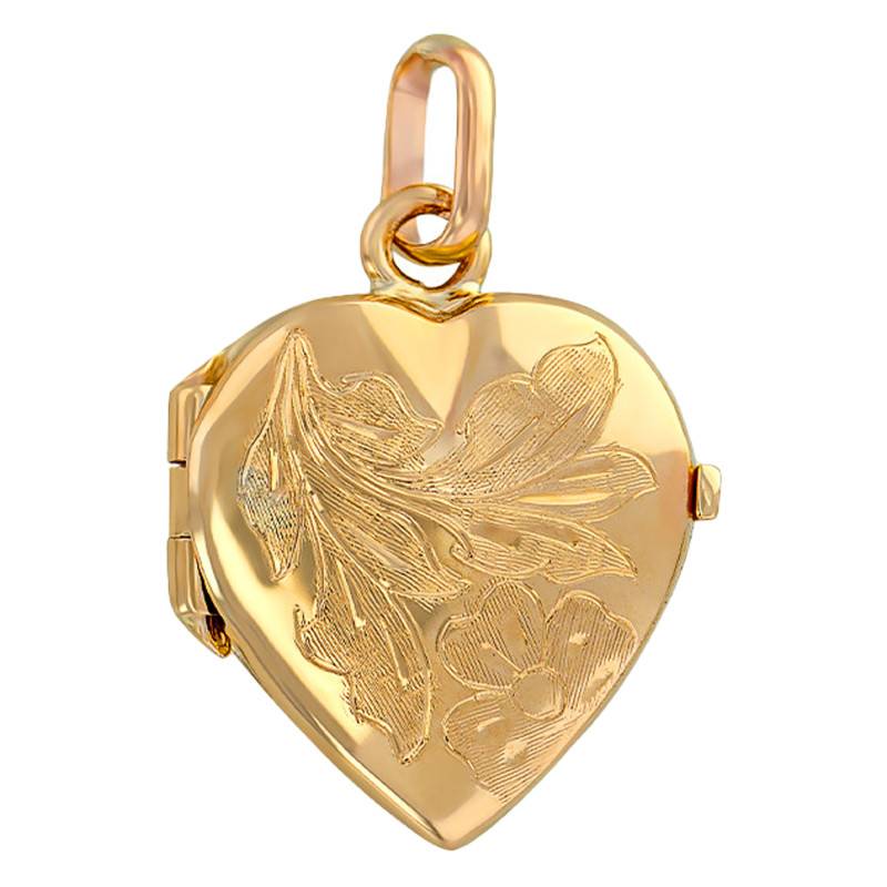 375/1000 Yellow Gold Floral Heart Photo Pendant - Emanessence