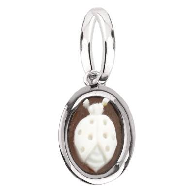 Brown Oval Cameo Ladybug Silver-Tone Pendant - Emanessence
