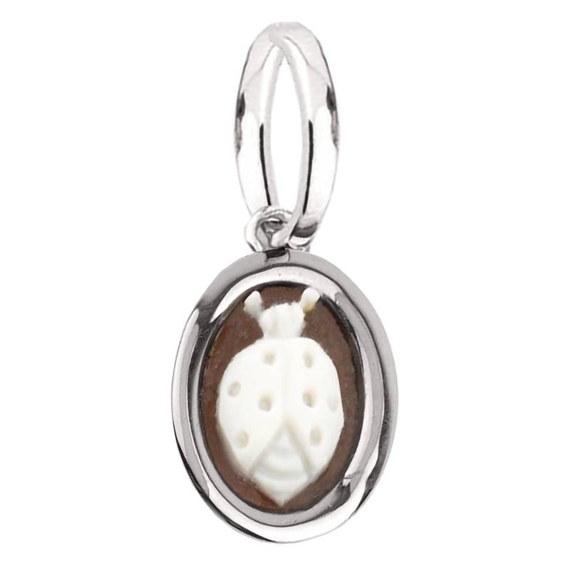 Brown Oval Cameo Ladybug Silver-Tone Pendant - Emanessence