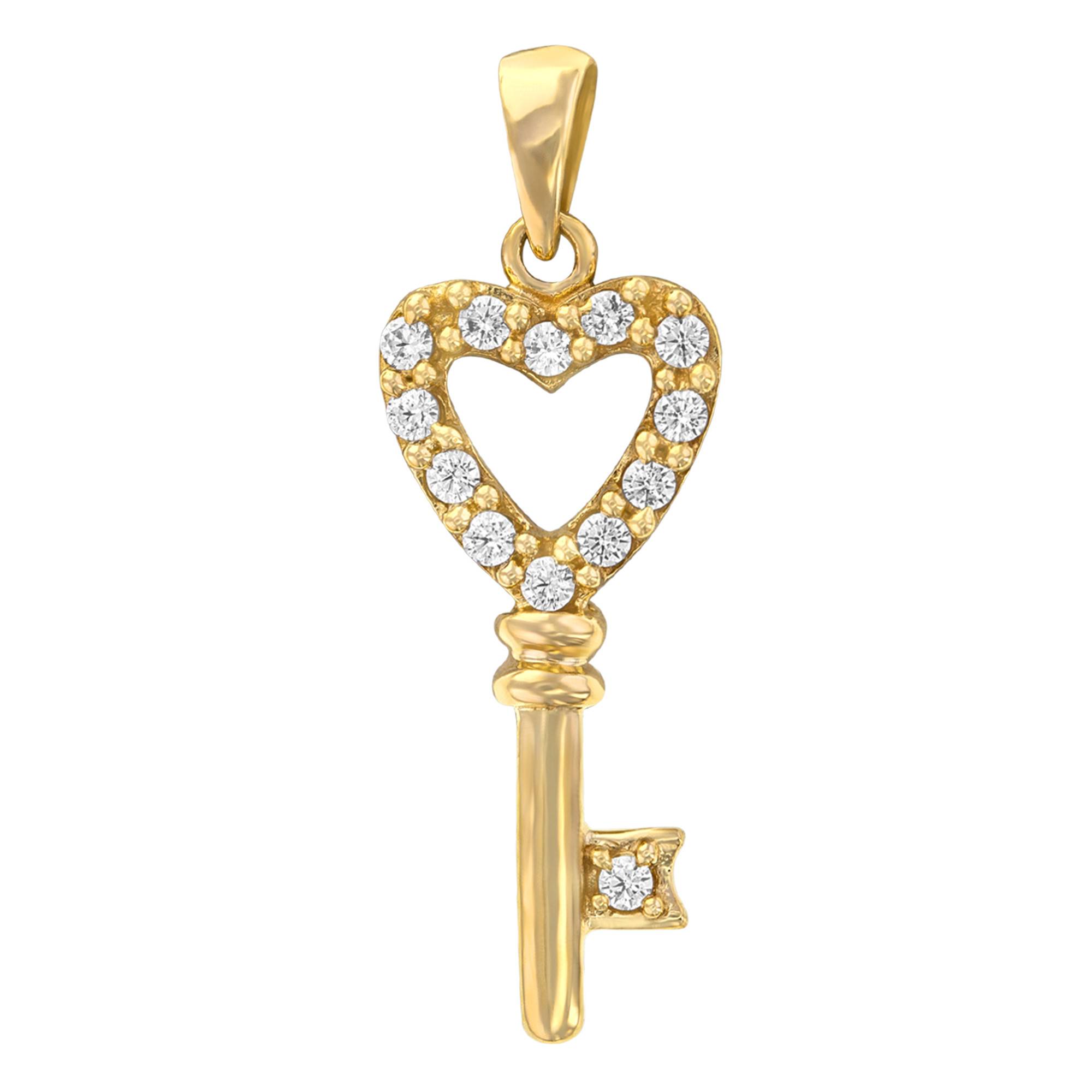 Pendentif Clé En Or Jaune 9 Carats Avec Oxydes De Zirconium - Neuf Avec étiquette