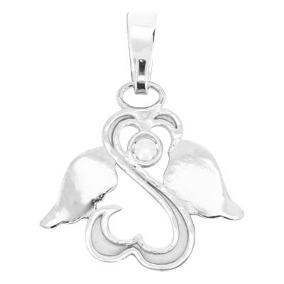 925 Silver & Cubic Zirconia Open-Work Guardian Angel Heart Pendant - Emanessence