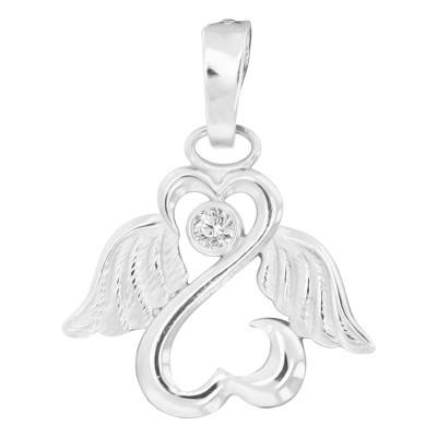 925 Silver & Cubic Zirconia Open-Work Guardian Angel Heart Pendant - Emanessence