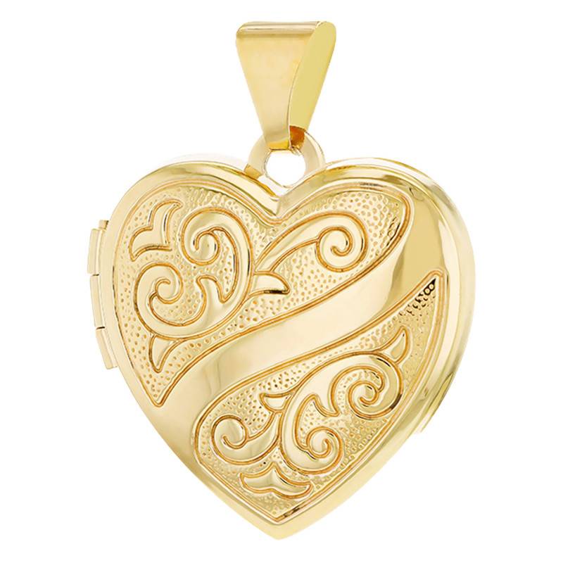 375 Yellow Gold Engraved Heart Photo Locket Pendant - Emanessence