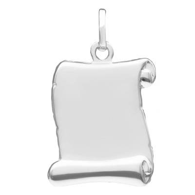 Pendentif Plaque Parchemin, Or Blanc 375, 17 x 12 mm - Emanessence