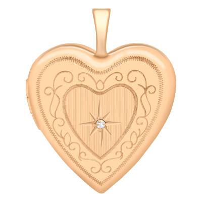 375 Rose Gold & Diamond 0,01 ct Heart Photo Locket Pendant - Emanessence