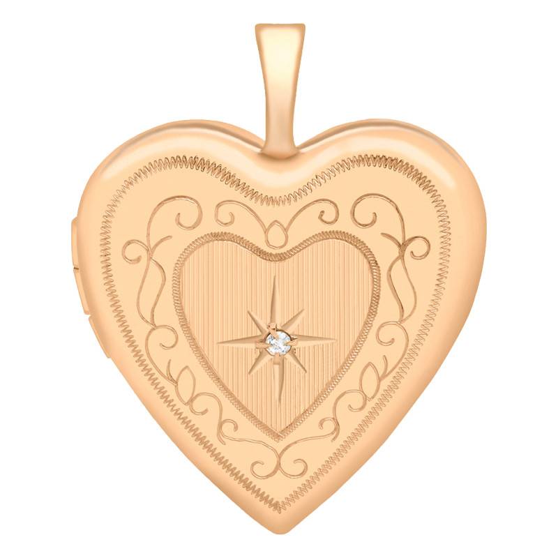 375 Rose Gold & Diamond 0,01 ct Heart Photo Locket Pendant - Emanessence