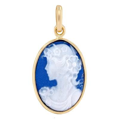 Pendentif Camée Bleu Royale Or Jaune 750 - Emanessence