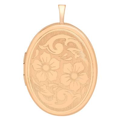 Pendentif Porte Photo Ovale Fleurs en Or Rose 375 - Emanessence