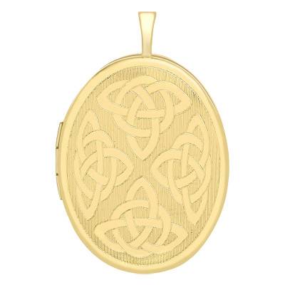 9K Yellow Gold Celtic Oval Photo Locket Pendant, 20 x 32 mm - Emanessence
