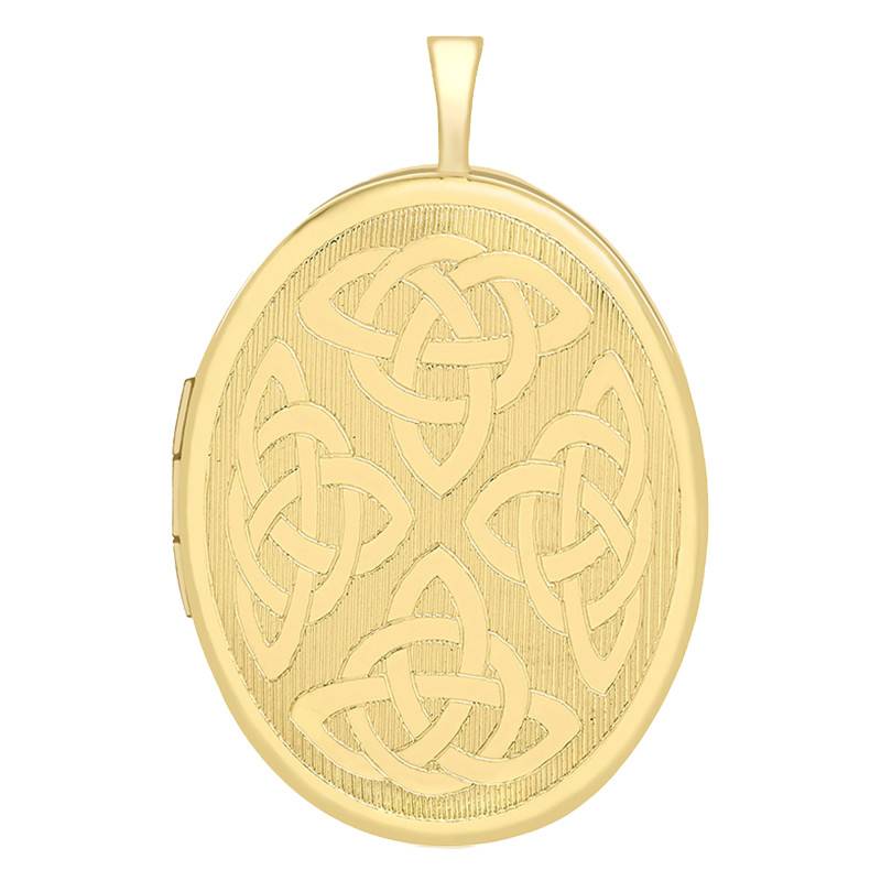 9K Yellow Gold Celtic Oval Photo Locket Pendant, 20 x 32 mm - Emanessence