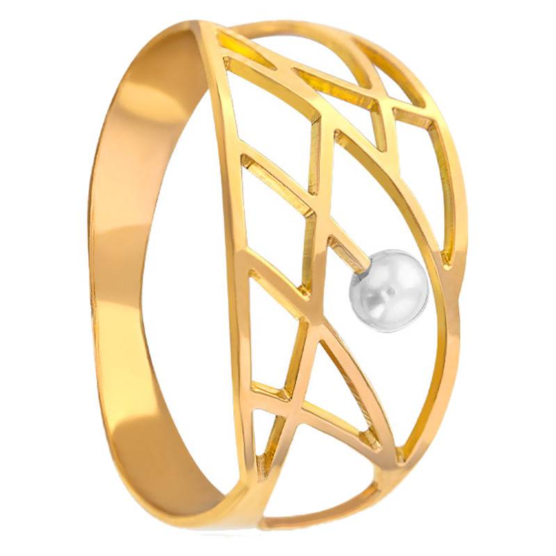 750/1000 Yellow Gold Geometric & Cultured Pearl Ring - Emanessence