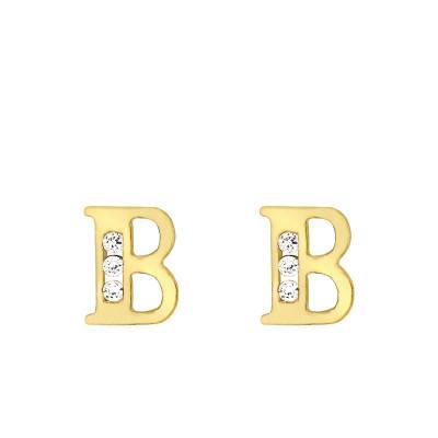 Yellow Gold 375 & Zirconium Oxide Letter B Stud Earrings - Emanessence
