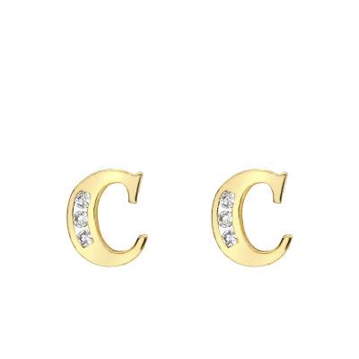 375 Yellow Gold & Zirconium Oxide Letter C Stud Earrings - Emanessence