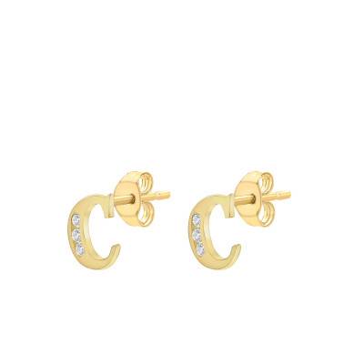 375 Yellow Gold & Zirconium Oxide Letter C Stud Earrings - Emanessence