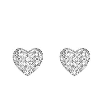 Boucles d'Oreilles Cœur Or Blanc 375 & Diamants - Emanessence
