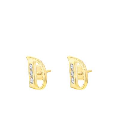 Letter D 375/1000 Yellow Gold & Zirconium Oxide Stud Earrings - Emanessence