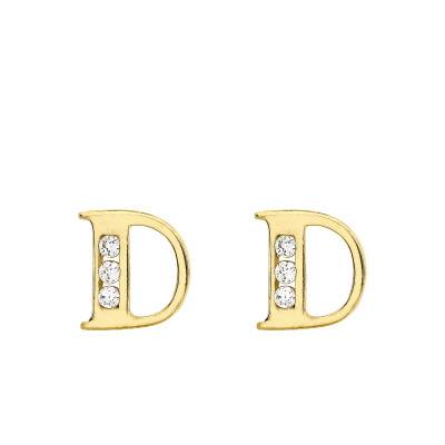 Letter D 375/1000 Yellow Gold & Zirconium Oxide Stud Earrings - Emanessence