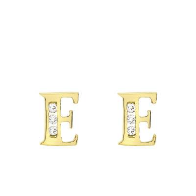 Letter E 375 Yellow Gold & Zirconium Oxide Stud Earrings - Emanessence