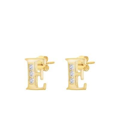 Letter E 375 Yellow Gold & Zirconium Oxide Stud Earrings - Emanessence