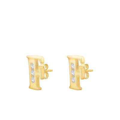 Letter F Yellow Gold 375 & Zirconium Oxide Stud Earrings - Emanessence