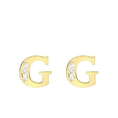 Letter G 375/1000 Yellow Gold & Zirconium Oxide Stud Earrings - Emanessence
