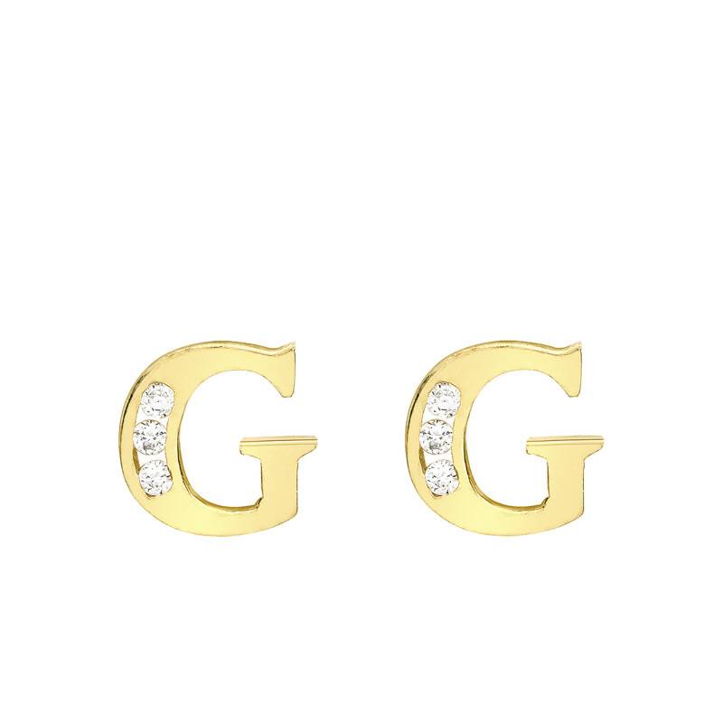 Letter G 375/1000 Yellow Gold & Zirconium Oxide Stud Earrings - Emanessence
