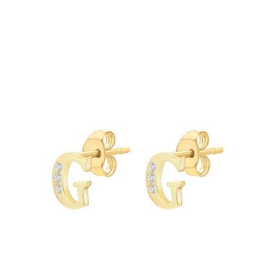 Letter G 375/1000 Yellow Gold & Zirconium Oxide Stud Earrings - Emanessence